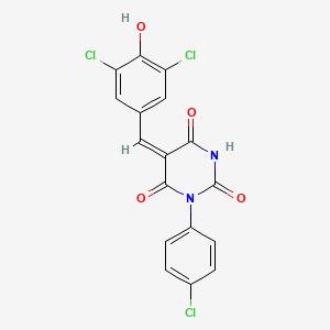 molecular formula C17H9Cl3N2O4 B3901780 (5E)-1-(4-chlorophenyl)-5-[(3,5-dichloro-4-hydroxyphenyl)methylidene]-1,3-diazinane-2,4,6-trione 