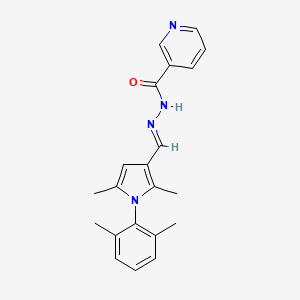 molecular formula C21H22N4O B3901900 N-[(E)-[1-(2,6-dimethylphenyl)-2,5-dimethylpyrrol-3-yl]methylideneamino]pyridine-3-carboxamide 