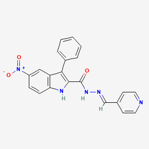 molecular formula C21H15N5O3 B3901995 5-nitro-3-phenyl-N-[(E)-pyridin-4-ylmethylideneamino]-1H-indole-2-carboxamide 