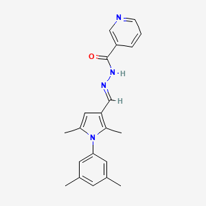 molecular formula C21H22N4O B3902373 N-[(E)-[1-(3,5-dimethylphenyl)-2,5-dimethylpyrrol-3-yl]methylideneamino]pyridine-3-carboxamide 