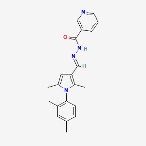 molecular formula C21H22N4O B3902467 N-[(E)-[1-(2,4-dimethylphenyl)-2,5-dimethylpyrrol-3-yl]methylideneamino]pyridine-3-carboxamide 