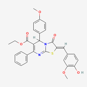 molecular formula C30H26N2O6S B3902851 ethyl (2Z)-2-(4-hydroxy-3-methoxybenzylidene)-5-(4-methoxyphenyl)-3-oxo-7-phenyl-2,3-dihydro-5H-[1,3]thiazolo[3,2-a]pyrimidine-6-carboxylate CAS No. 5961-90-0