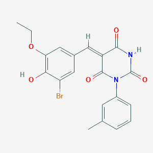 molecular formula C20H17BrN2O5 B3903075 (5Z)-5-[(3-bromo-5-ethoxy-4-hydroxyphenyl)methylidene]-1-(3-methylphenyl)-1,3-diazinane-2,4,6-trione 