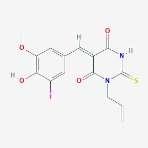 molecular formula C15H13IN2O4S B3903095 (5Z)-5-[(4-hydroxy-3-iodo-5-methoxyphenyl)methylidene]-1-prop-2-enyl-2-sulfanylidene-1,3-diazinane-4,6-dione 