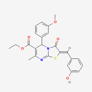 molecular formula C24H22N2O5S B3903156 ETHYL (2Z)-2-[(3-HYDROXYPHENYL)METHYLIDENE]-5-(3-METHOXYPHENYL)-7-METHYL-3-OXO-2H,3H,5H-[1,3]THIAZOLO[3,2-A]PYRIMIDINE-6-CARBOXYLATE 