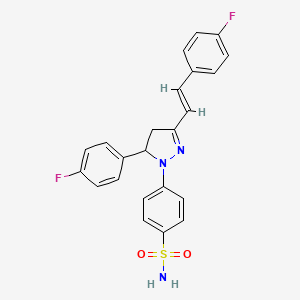 molecular formula C23H19F2N3O2S B3903281 4-{5-(4-fluorophenyl)-3-[(E)-2-(4-fluorophenyl)ethenyl]-4,5-dihydro-1H-pyrazol-1-yl}benzenesulfonamide 