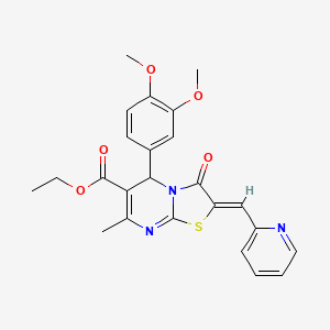 molecular formula C24H23N3O5S B3903287 ethyl (2Z)-5-(3,4-dimethoxyphenyl)-7-methyl-3-oxo-2-(pyridin-2-ylmethylidene)-5H-[1,3]thiazolo[3,2-a]pyrimidine-6-carboxylate 