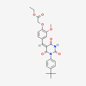 molecular formula C26H28N2O7 B3903688 ethyl (4-{(E)-[1-(4-tert-butylphenyl)-2,4,6-trioxotetrahydropyrimidin-5(2H)-ylidene]methyl}-2-methoxyphenoxy)acetate 