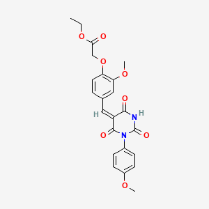 molecular formula C23H22N2O8 B3904015 ethyl (2-methoxy-4-{(E)-[1-(4-methoxyphenyl)-2,4,6-trioxotetrahydropyrimidin-5(2H)-ylidene]methyl}phenoxy)acetate 