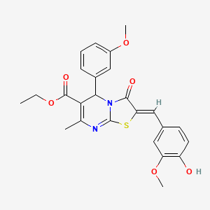 molecular formula C25H24N2O6S B3904659 ETHYL (2Z)-2-[(4-HYDROXY-3-METHOXYPHENYL)METHYLIDENE]-5-(3-METHOXYPHENYL)-7-METHYL-3-OXO-2H,3H,5H-[1,3]THIAZOLO[3,2-A]PYRIMIDINE-6-CARBOXYLATE 