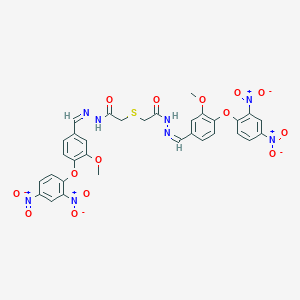 molecular formula C32H26N8O14S B390468 N'-(4-{2,4-bisnitrophenoxy}-3-methoxybenzylidene)-2-({2-[2-(4-{2,4-bisnitrophenoxy}-3-methoxybenzylidene)hydrazino]-2-oxoethyl}sulfanyl)acetohydrazide 