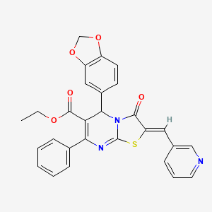 molecular formula C28H21N3O5S B3904801 ETHYL (2Z)-5-(2H-1,3-BENZODIOXOL-5-YL)-3-OXO-7-PHENYL-2-[(PYRIDIN-3-YL)METHYLIDENE]-2H,3H,5H-[1,3]THIAZOLO[3,2-A]PYRIMIDINE-6-CARBOXYLATE 