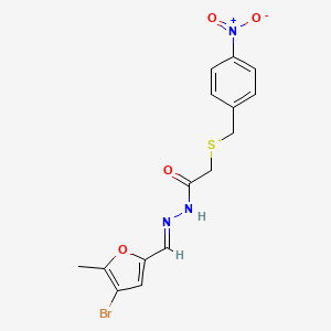 molecular formula C15H14BrN3O4S B3904999 N'-[(E)-(4-BROMO-5-METHYLFURAN-2-YL)METHYLIDENE]-2-{[(4-NITROPHENYL)METHYL]SULFANYL}ACETOHYDRAZIDE 