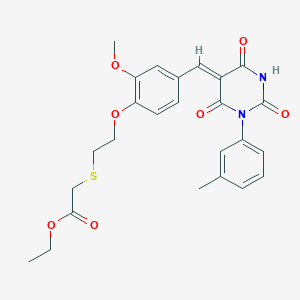 molecular formula C25H26N2O7S B3905018 ETHYL 2-{[2-(2-METHOXY-4-{[(5Z)-1-(3-METHYLPHENYL)-2,4,6-TRIOXO-1,3-DIAZINAN-5-YLIDENE]METHYL}PHENOXY)ETHYL]SULFANYL}ACETATE 