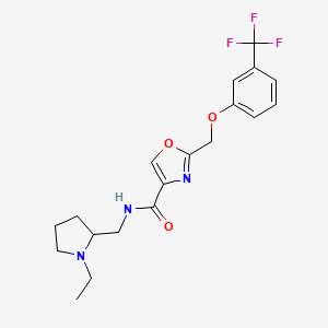 molecular formula C19H22F3N3O3 B3905059 N-[(1-ethylpyrrolidin-2-yl)methyl]-2-[[3-(trifluoromethyl)phenoxy]methyl]-1,3-oxazole-4-carboxamide 