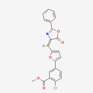 molecular formula C22H14ClNO5 B3905067 METHYL 2-CHLORO-5-(5-{[(4E)-5-OXO-2-PHENYL-4,5-DIHYDRO-1,3-OXAZOL-4-YLIDENE]METHYL}FURAN-2-YL)BENZOATE 