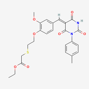 molecular formula C25H26N2O7S B3905080 ethyl {[2-(2-methoxy-4-{(Z)-[1-(4-methylphenyl)-2,4,6-trioxotetrahydropyrimidin-5(2H)-ylidene]methyl}phenoxy)ethyl]sulfanyl}acetate CAS No. 5993-03-3