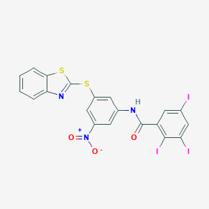 molecular formula C20H10I3N3O3S2 B390555 N-[3-(1,3-benzothiazol-2-ylsulfanyl)-5-nitrophenyl]-2,3,5-triiodobenzamide 