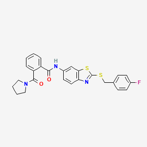 molecular formula C26H22FN3O2S2 B3906105 N-{2-[(4-fluorobenzyl)thio]-1,3-benzothiazol-6-yl}-2-(1-pyrrolidinylcarbonyl)benzamide 