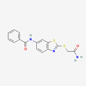 molecular formula C16H13N3O2S2 B3906754 N-{2-[(Carbamoylmethyl)sulfanyl]-1,3-benzothiazol-6-YL}benzamide 