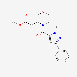 molecular formula C19H23N3O4 B3906897 ethyl {4-[(1-methyl-3-phenyl-1H-pyrazol-5-yl)carbonyl]morpholin-3-yl}acetate 