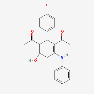 molecular formula C23H24FNO3 B3908334 1-[5-ACETYL-6-(4-FLUOROPHENYL)-4-HYDROXY-4-METHYL-2-(PHENYLAMINO)CYCLOHEX-1-EN-1-YL]ETHAN-1-ONE 