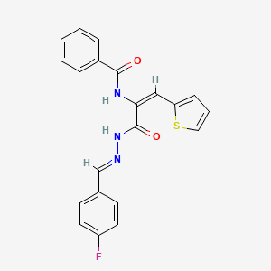 molecular formula C21H16FN3O2S B3908525 N-[(1E)-3-[(2E)-2-(4-fluorobenzylidene)hydrazinyl]-3-oxo-1-(thiophen-2-yl)prop-1-en-2-yl]benzamide 