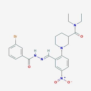 molecular formula C24H28BrN5O4 B390871 1-{2-[2-(3-bromobenzoyl)carbohydrazonoyl]-4-nitrophenyl}-N,N-diethyl-3-piperidinecarboxamide 