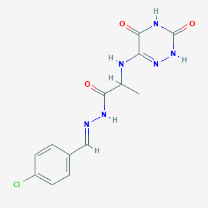 molecular formula C13H13ClN6O3 B3908809 N'-[(E)-(4-CHLOROPHENYL)METHYLIDENE]-2-[(3,5-DIOXO-2,3,4,5-TETRAHYDRO-1,2,4-TRIAZIN-6-YL)AMINO]PROPANEHYDRAZIDE 