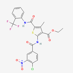 molecular formula C23H17ClF3N3O6S B3908948 Ethyl 2-(4-chloro-3-nitrobenzamido)-4-methyl-5-{[2-(trifluoromethyl)phenyl]carbamoyl}thiophene-3-carboxylate 