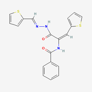 molecular formula C19H15N3O2S2 B3909076 N-[(E)-3-oxo-1-thiophen-2-yl-3-[(2E)-2-(thiophen-2-ylmethylidene)hydrazinyl]prop-1-en-2-yl]benzamide 