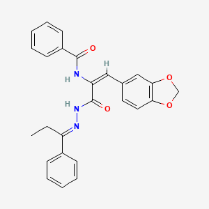 molecular formula C26H23N3O4 B3909109 N-[(E)-1-(1,3-benzodioxol-5-yl)-3-oxo-3-[(2E)-2-(1-phenylpropylidene)hydrazinyl]prop-1-en-2-yl]benzamide 