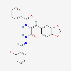 molecular formula C24H18FN3O4 B3909226 N-[(E)-1-(1,3-benzodioxol-5-yl)-3-[(2E)-2-[(2-fluorophenyl)methylidene]hydrazinyl]-3-oxoprop-1-en-2-yl]benzamide 