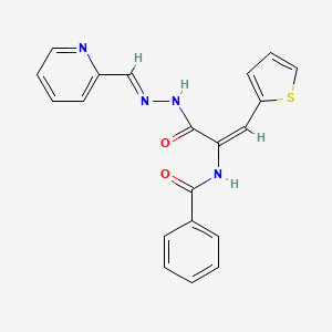 molecular formula C20H16N4O2S B3909254 N-[(E)-3-oxo-3-[(2E)-2-(pyridin-2-ylmethylidene)hydrazinyl]-1-thiophen-2-ylprop-1-en-2-yl]benzamide 