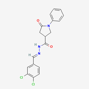 molecular formula C18H15Cl2N3O2 B3909970 N-[(E)-(3,4-dichlorophenyl)methylideneamino]-5-oxo-1-phenylpyrrolidine-3-carboxamide 