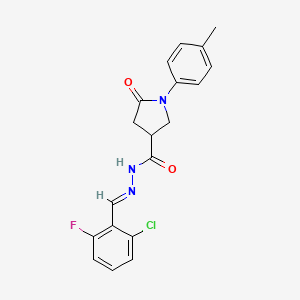 molecular formula C19H17ClFN3O2 B3910214 N'-[(E)-(2-chloro-6-fluorophenyl)methylidene]-1-(4-methylphenyl)-5-oxopyrrolidine-3-carbohydrazide 
