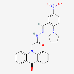 molecular formula C26H23N5O4 B3910329 N'-[(E)-[5-NITRO-2-(PYRROLIDIN-1-YL)PHENYL]METHYLIDENE]-2-(9-OXO-9,10-DIHYDROACRIDIN-10-YL)ACETOHYDRAZIDE 