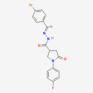 molecular formula C18H15BrFN3O2 B3910496 N'-[(E)-(4-bromophenyl)methylidene]-1-(4-fluorophenyl)-5-oxopyrrolidine-3-carbohydrazide 