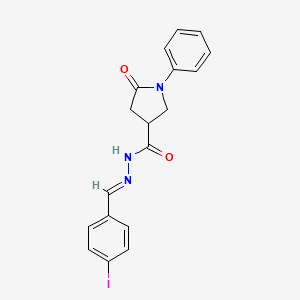 molecular formula C18H16IN3O2 B3910536 N-[(E)-(4-iodophenyl)methylideneamino]-5-oxo-1-phenylpyrrolidine-3-carboxamide 