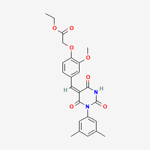 molecular formula C24H24N2O7 B3910686 ethyl (4-{(E)-[1-(3,5-dimethylphenyl)-2,4,6-trioxotetrahydropyrimidin-5(2H)-ylidene]methyl}-2-methoxyphenoxy)acetate 