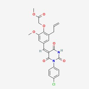 molecular formula C24H21ClN2O7 B3910720 methyl [4-{(E)-[1-(4-chlorophenyl)-2,4,6-trioxotetrahydropyrimidin-5(2H)-ylidene]methyl}-2-methoxy-6-(prop-2-en-1-yl)phenoxy]acetate 