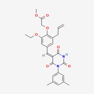 molecular formula C27H28N2O7 B3911403 methyl [4-{(E)-[1-(3,5-dimethylphenyl)-2,4,6-trioxotetrahydropyrimidin-5(2H)-ylidene]methyl}-2-ethoxy-6-(prop-2-en-1-yl)phenoxy]acetate 