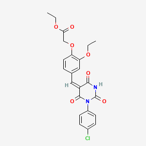 molecular formula C23H21ClN2O7 B3911675 ethyl (4-{(E)-[1-(4-chlorophenyl)-2,4,6-trioxotetrahydropyrimidin-5(2H)-ylidene]methyl}-2-ethoxyphenoxy)acetate 