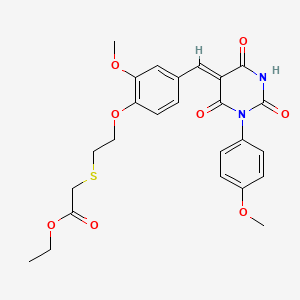 molecular formula C25H26N2O8S B3911772 ETHYL 2-{[2-(2-METHOXY-4-{[(5Z)-1-(4-METHOXYPHENYL)-2,4,6-TRIOXO-1,3-DIAZINAN-5-YLIDENE]METHYL}PHENOXY)ETHYL]SULFANYL}ACETATE 