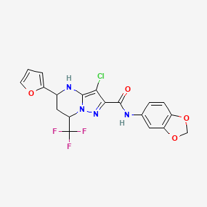 molecular formula C19H14ClF3N4O4 B3911822 N-(1,3-benzodioxol-5-yl)-3-chloro-5-(furan-2-yl)-7-(trifluoromethyl)-4,5,6,7-tetrahydropyrazolo[1,5-a]pyrimidine-2-carboxamide 