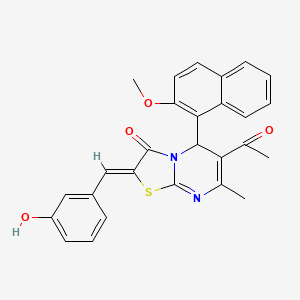 molecular formula C27H22N2O4S B3912131 (2Z)-6-Acetyl-2-[(3-hydroxyphenyl)methylidene]-5-(2-methoxynaphthalen-1-YL)-7-methyl-2H,3H,5H-[1,3]thiazolo[3,2-A]pyrimidin-3-one 