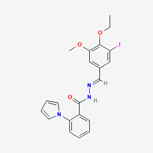 molecular formula C21H20IN3O3 B3912394 N-[(E)-(4-ethoxy-3-iodo-5-methoxyphenyl)methylideneamino]-2-pyrrol-1-ylbenzamide 