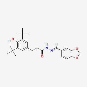 molecular formula C25H32N2O4 B3912456 N-[(E)-1,3-benzodioxol-5-ylmethylideneamino]-3-(3,5-ditert-butyl-4-hydroxyphenyl)propanamide 