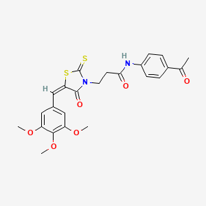 molecular formula C24H24N2O6S2 B3913680 N-(4-acetylphenyl)-3-[(5E)-4-oxo-2-sulfanylidene-5-[(3,4,5-trimethoxyphenyl)methylidene]-1,3-thiazolidin-3-yl]propanamide 