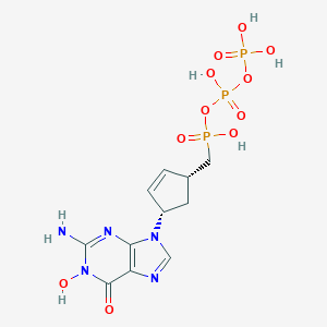 molecular formula C11H16N5O11P3 B039139 [(1R,4S)-4-(2-amino-1-hydroxy-6-oxopurin-9-yl)cyclopent-2-en-1-yl]methyl-[hydroxy(phosphonooxy)phosphoryl]oxyphosphinic acid CAS No. 121864-74-2